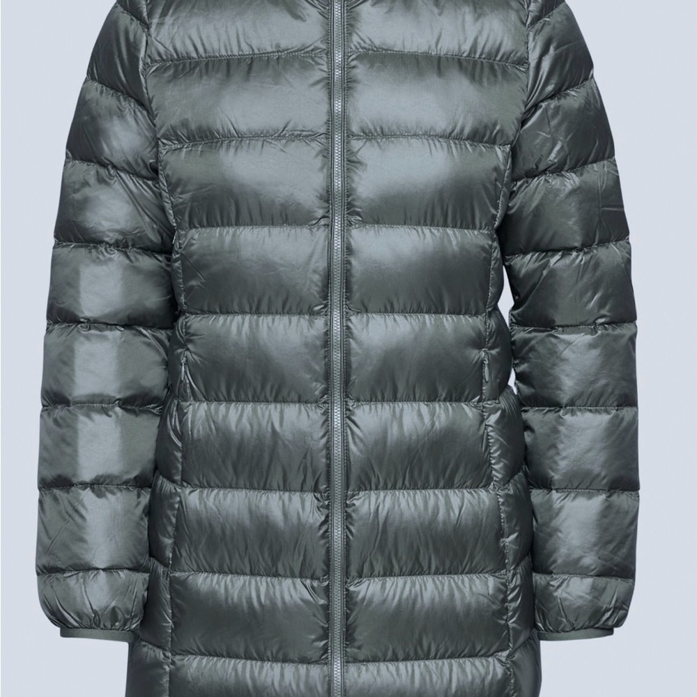 Aritzia TNA Little Puff Long Grey Women's Puffer Coat - Slate Gray
